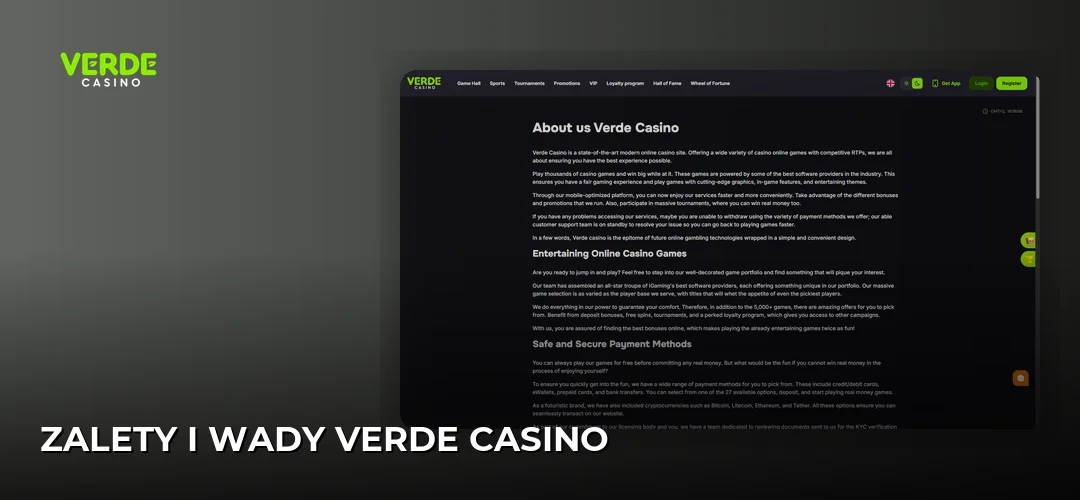Zrzut ekranu strony Verde Casino