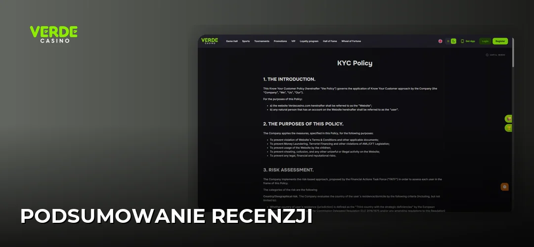 Zrzut ekranu strony Verde Casino